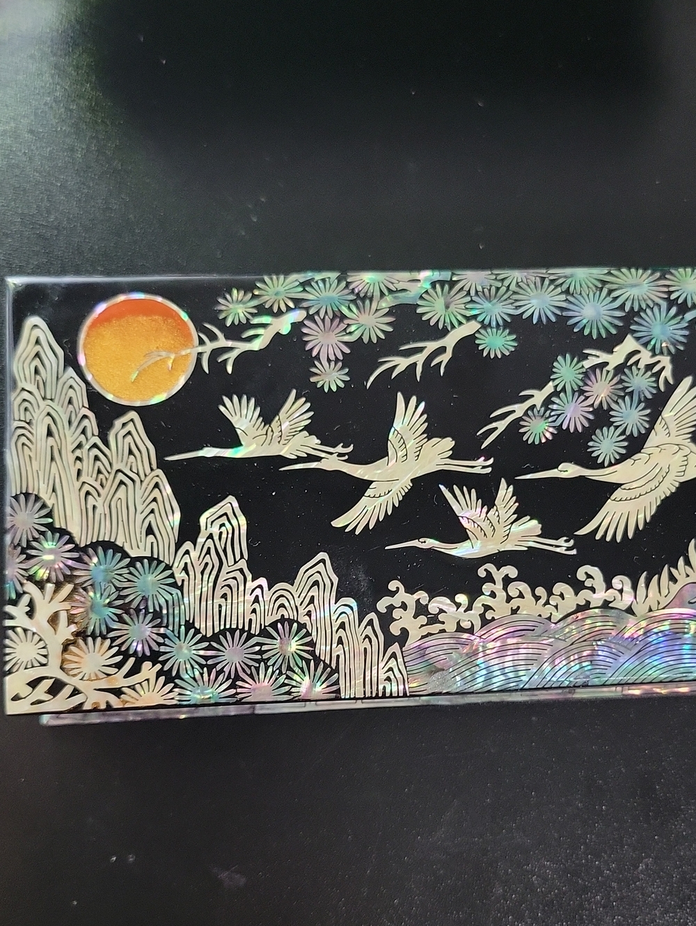 Iridescent Crane Scene Wall Art - Black and Holographic